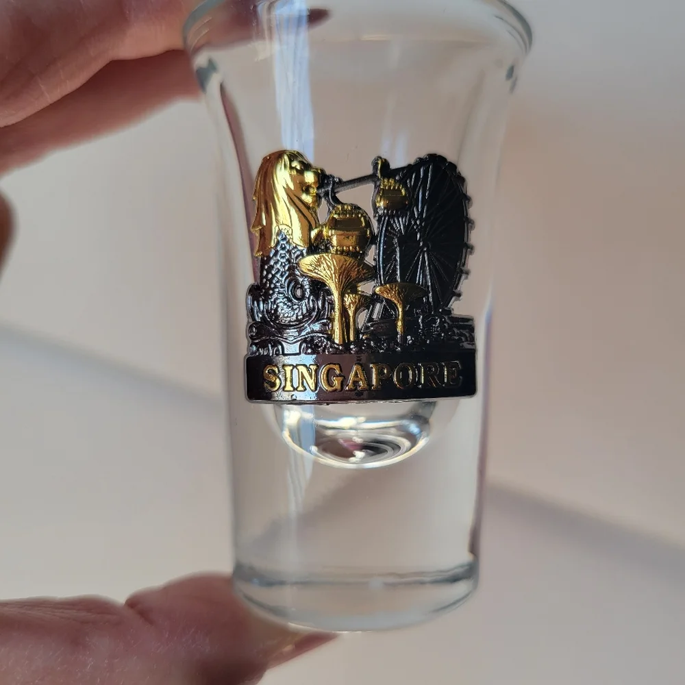 Singapore Shot Glass ~ Metallic Embellishment ~ Bar Cart ~ FINAL PRICE !!